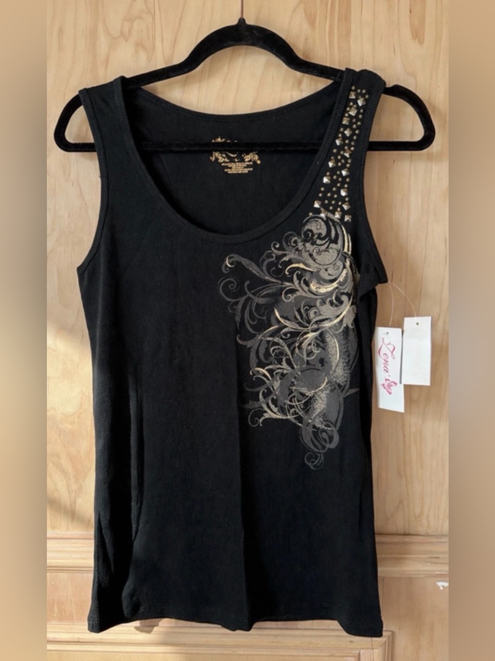 Sears Black Tank with Gold Scroll and Stud Accent